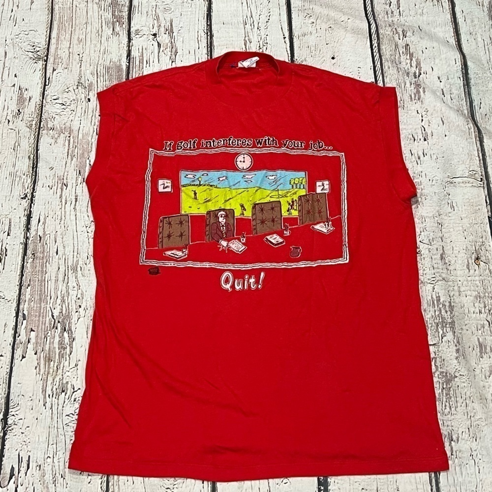 Vintage 1980s Funny Golf Golfer Humor 80s Red Tee Top Shirt